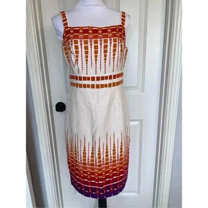 𝅺Joans  New York orange and white waffle print fit and flair dress size 8